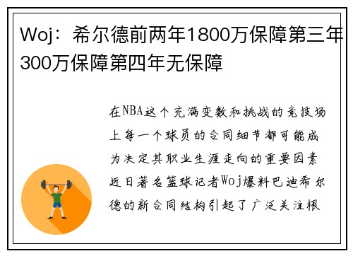 Woj：希尔德前两年1800万保障第三年300万保障第四年无保障